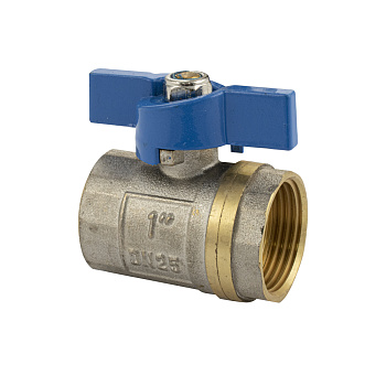 Кран шар.баб. синяя 1" г/г TITAN латунь 243