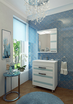 Тумба Fantasy 70 2ящ (белое дерево) + умывальник COMO70/Фостер 70