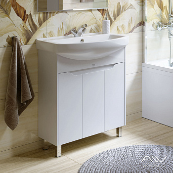 Тумба CRYSTAL 75 белый + раковина BEST 75 (Алаванн)