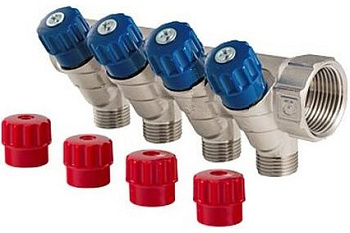 Коллектор с регулир. вентилями 4 вых. 1"х3/4" Valtec (красный) VTc.560