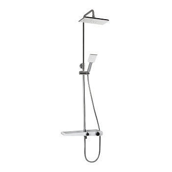 Смеситель +стойка душевая "тропический душ" с двумя лейками, белый хром 3073