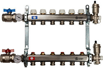 Коллекторная группа из нержавеющей стали в сборе без расходомеров 6вых. STOUT