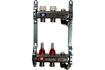 Коллекторная группа из нержавеющей стали с расходомерами, клапаном вып. воздуха и сливом 2вых. STOUT