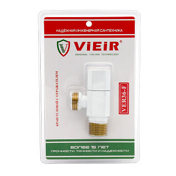 Кран угловой с отражателем , белый. блистер 1/2″x1/2″  VIEIR