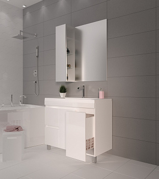 Тумба Cube 100H 2д 2я б/к Белый глянец + умывал. Анита 1000