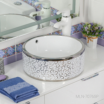 Фигурный умывальник 420*420*175 MELANA  MLN-7076SP-1 (серебро)