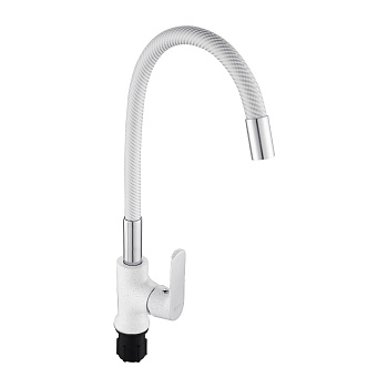 Смеситель BRIMIX для кухни с гибким изливом, шаровый БЕЛЫЙ