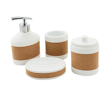 Набор в ванную настольный акриловый с вставками из натуральной пробки 20819 САНАКС