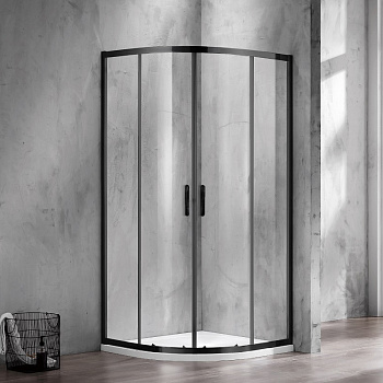 Душевое ограждение БЕЗ ПОДДОНА полукруглое черный профиль  MILTON 2142 900*900*2000 