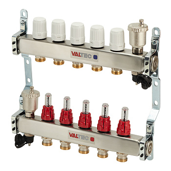 Коллекторная группа со вст. расх. 1"x 5 вых. Valtec (НЕРЖ) VT.586