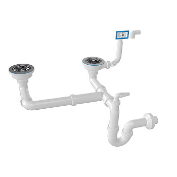 Сифон для мойки двойной 60 мм NOVA винт, круглый перелив с гофрой 35 мм 1196