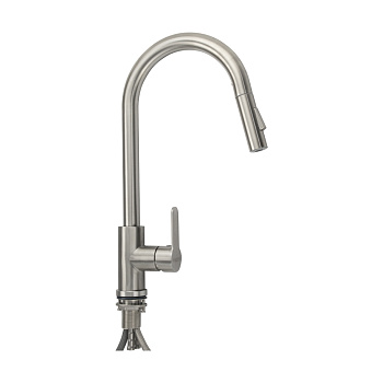 Смеситель MAGNUS кухня, шаровой, С-образный излив вытяжной, нерж. 9127