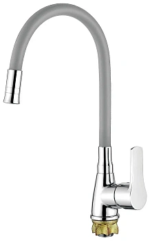 Смеситель L4699-9 для кухни с серым силиконовым изливом (латунь) LEDEME