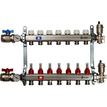 Коллекторная группа из нержавеющей стали в сборе с расходомерами 7 вых. STOUT