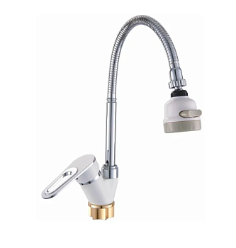 Смеситель  для кухни с гибк. изливом белый/хром POTATO Р58274-7