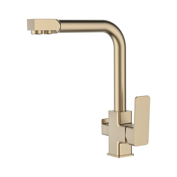 Смеситель L4080Y-3 для кухни с выходом для питевой воды, шаровый, золотой сатин (латунь) LEDEME
