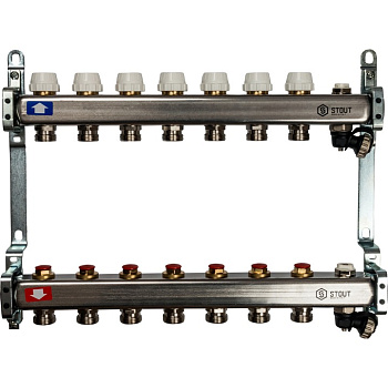 Коллекторная группа из нержавеющей стали без расходомеров, клапаном вып. воздуха и слив 7 вых. STOUT