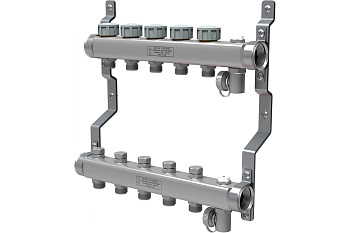 Коллекторная группа нерж. в сборе универсальный 1" НР-3/4*HP, 11вых.ROYAL THERMO 