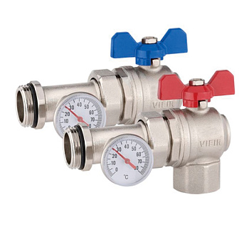 Кран шар. с полусгоном и термометром угловой Ду 1" VIEIR 
