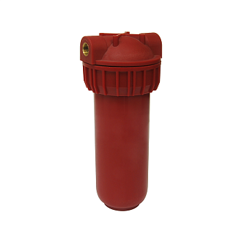 Фильтр магистральный 10" гор/в 1/2" красная, клю, кронштейн, латун. вставки RISPA