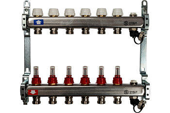Коллекторная группа из нержавеющей стали с расходомерами, клапоном вып. воздуха и сливом 6вых. STOUT