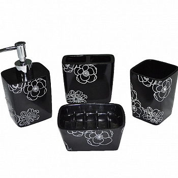 Набор в ванную  акрил со стразами, черн 20807