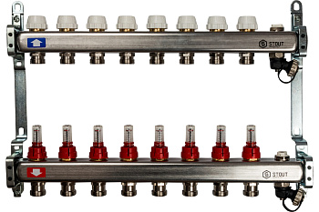 Коллекторная группа из нержавеющей стали с расходомерами, клапаном вып. воздуха и сливом 8вых. STOUT