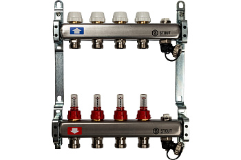 Коллекторная группа из нержавеющей стали с расходомерами, клапаном вып. воздуха и сливом 4вых.STOUT