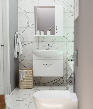 Тумба ВИТА 65П 1в.я. Белый глянец + раковина Балтика 65