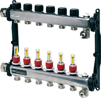 Коллектор стальной для тепл. пола 1" 3/4 (еврок) 6 контуров ТЕСE