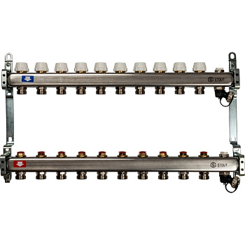 Коллекторная группа из нержавеющей стали без расходомеров, клапаном вып. воздуха и слив.10 вых.STOUT