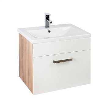 Тумба для ванной комнаты, напольная, белая/под дерево, 60 см, IDDIS VOLGA+умывальник 60см