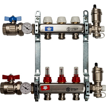 Коллекторная группа из нержавеющий стали в сборе с расходомерами 3 вых.STOUT