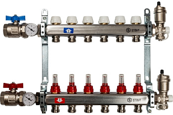 Коллекторная группа из нержавеющей стали в сборе с расходомерами 6 вых. STOUT