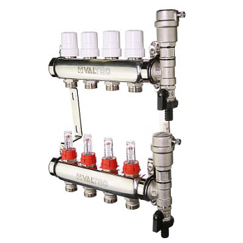 Коллекторная группа со вст. расх. 1"x4 вых. Valtec (НЕРЖ) концевая VTc.589