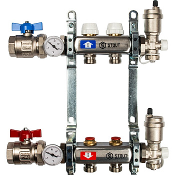 Коллекторная группа из нержавеющей стали в сборе без расходомеров 2 вых. STOUT