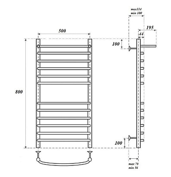 Полотенцесушитель водяной PN05158SP П11 500*800 с полкой,  хром Point