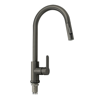 Смеситель MAGNUS кухня, шаровой, С-образный излив вытяжной, нерж.ГРАФИТ 9128