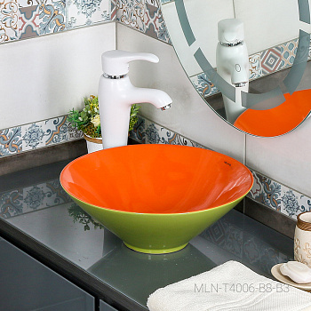 Фигурный умывальник MELANA 800-T4006-B8+B3  салатово-красный