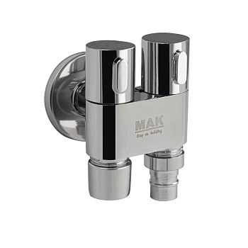 Кран металлокерамика угловой хром, с двумя подключ воды, 2 кругл.ручки с чашкой 1/2 *1/2 *1/2МАК 