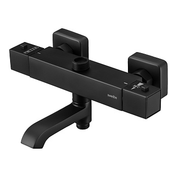 Смеситель термостат для ванны Swedbe Hermes, черн. мат. с повортн. изливом