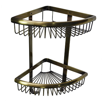 Полка двойная угловая овальная под БРОНЗУ MAGNUS рифленая с крючками 95341