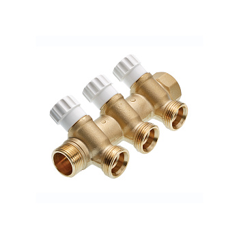 Коллектор универсальный с запорными вентилями 3/4"x3/4" Ek, 3 контура стандарт латунь 