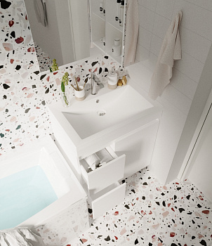 Тумба Cube 75H 1д 2я Белый глянец + умывал. Анита 750