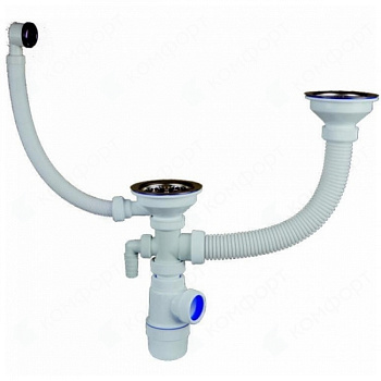 Сифон GRAND 3 1/2 с круг. переливом двойной