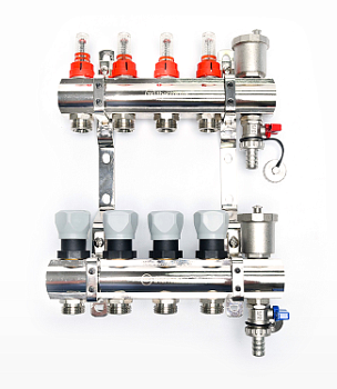 Коллекторный блок с расходомер.Thermofix  латунь,  воздухооттв. 1"*3/4"*4 вых