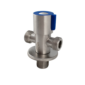 Кран MAGNUS угл.1/2*1/2*1/2 металлокерамика синяя ручка 